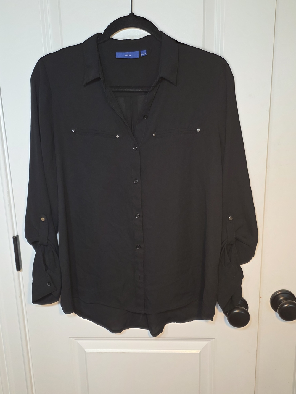 Apt. 9 Black Button-Front Roll-Tab Blouse